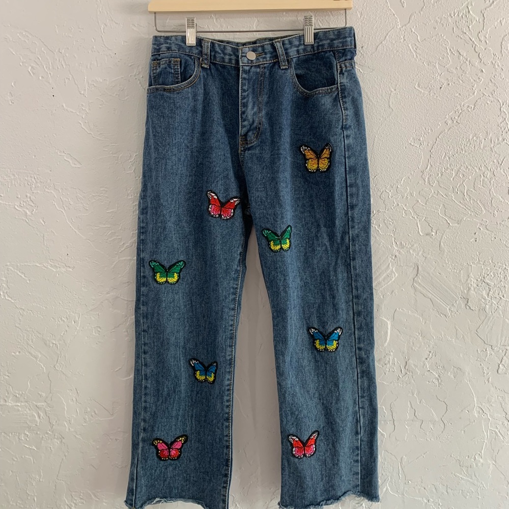 Butterfly Patched Jeans. Women’s Size 6-8